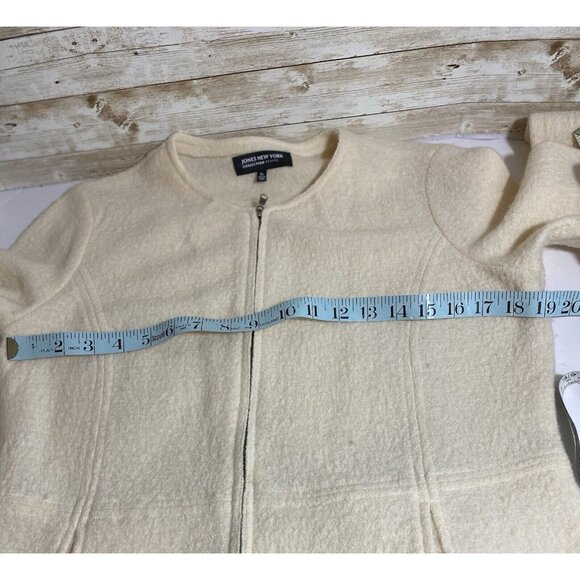 Jones New York Petite Winter White Merino Wool Jacket Sweater Zip Front PL 12P - Picture 7 of 12